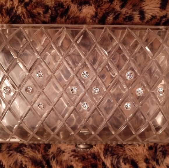Vintage 1950s Lucite Clear with Rhinestones Clutch Purse - Picture 1 of 6